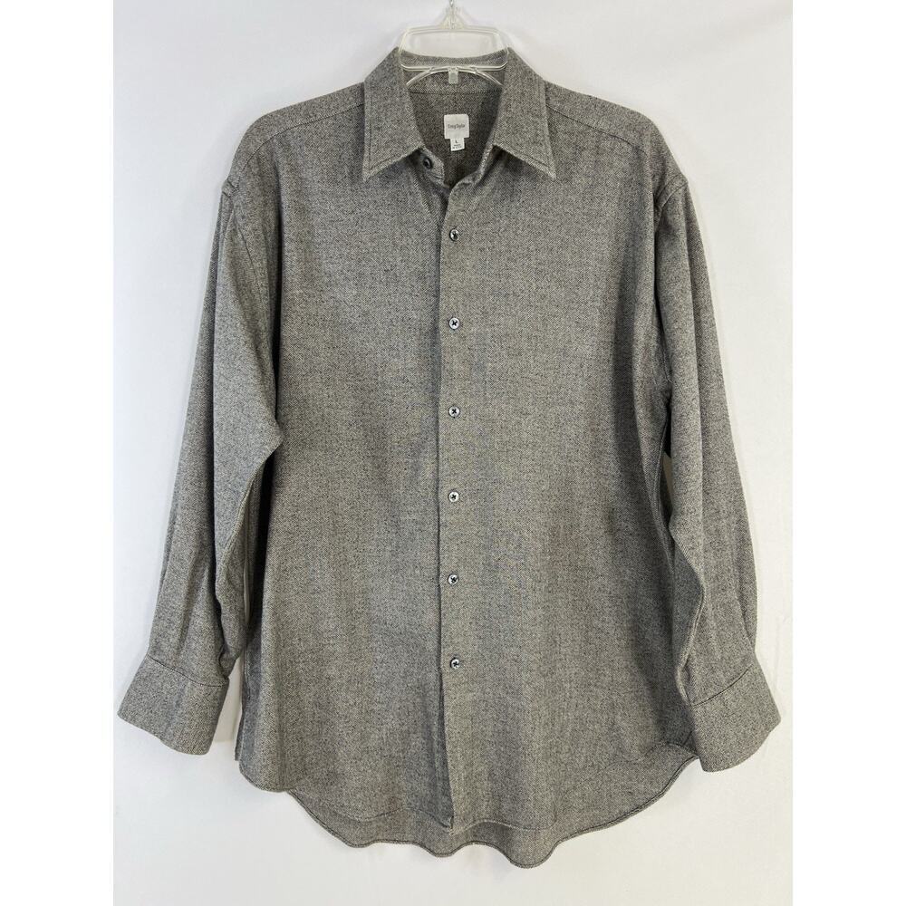 Craig Taylor Egyptian Cotton Button-Down Flannel Shirt Men L USA Made Gray‎